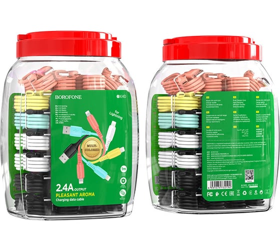 Изображение товара USB кабель Borofone bx40 multicolor superior lightning 8-pin, 1м, 2.4a, pvc, уп. 30 шт. (5 цветов) 0L-MG-WF307