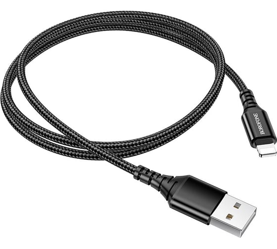 Изображение товара USB кабель Borofone bx54 ultra bright lightning 8-pin, 1м, 2.4a, нейлон (черный) 0L-00050535