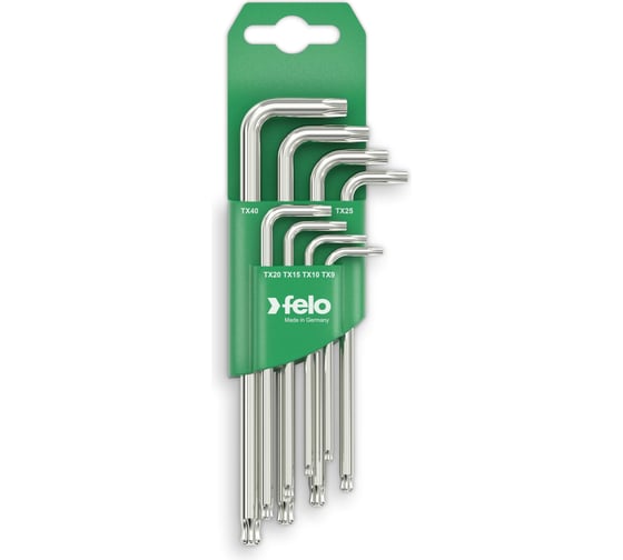 Изображение товара Набор Г-образных шестигранных ключей с шаровым окончанием Felo 8шт Torx T9-T40 34808011