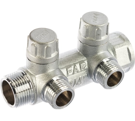 Изображение товара Коллектор запорный FAR 3/4" с 2 отв. 1/2" НР, плоск.присоед. FK 3860 3412TP