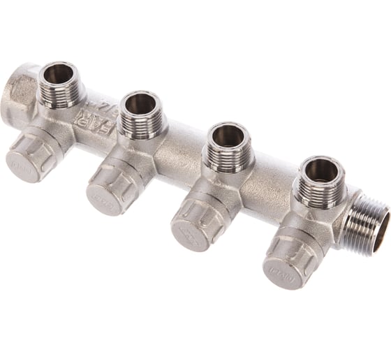 Изображение товара Коллектор запорный FAR 3/4" с 4 отв. 1/2" НР, плоск.присоед. FK 3873 3412TP