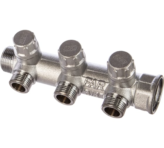 Изображение товара Запорный коллектор FAR 3/4" с 3 отв. 1/2" НР, плоск.присоед. FK 3870 3412TP