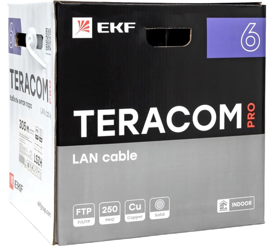 Изображение товара Кабель витая пара EKF TERACOM pro cat.6 f/utp 4 пары solid 23awg оболочка lszh нг(а)-hf, цвет серый, упаковка 305м TRP-6FTP-04LSH-GY-IN3
