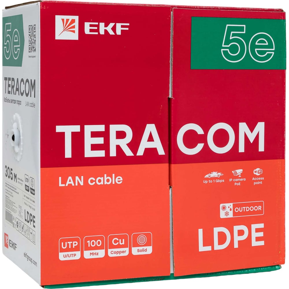 Изображение товара Кабель витая пара EKF TERACOM cat.5e u/utp 305м черный