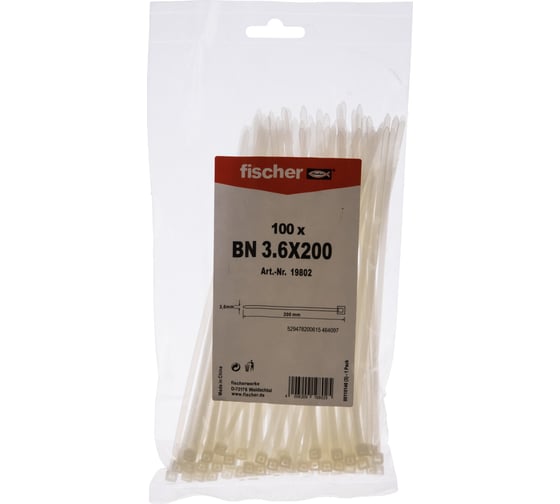 Изображение товара Кабельная прозрачная стяжка Fischer BN 3.6X200 100 шт. 19802