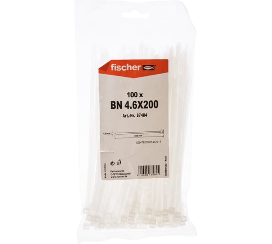 Изображение товара Кабельная прозрачная стяжка Fischer BN 4.6X200 100 шт. 87484