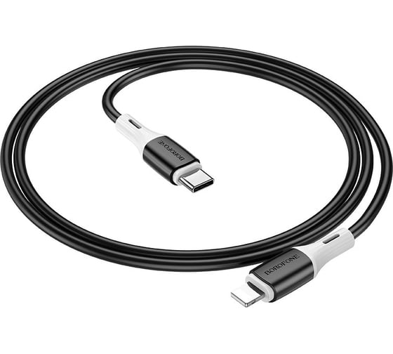Изображение товара USB-C кабель Borofone bx79 lightning 8-pin, 3a, pd20w, 1м, силикон (черный) 0L-00055168
