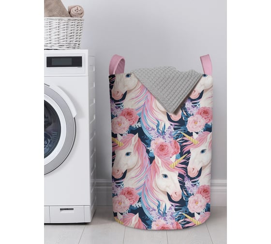 Изображение товара Корзина для белья в ванную, органайзер для хранения вещей JOYARTY Единороги и цветы 60x40 см gaba_423860_L