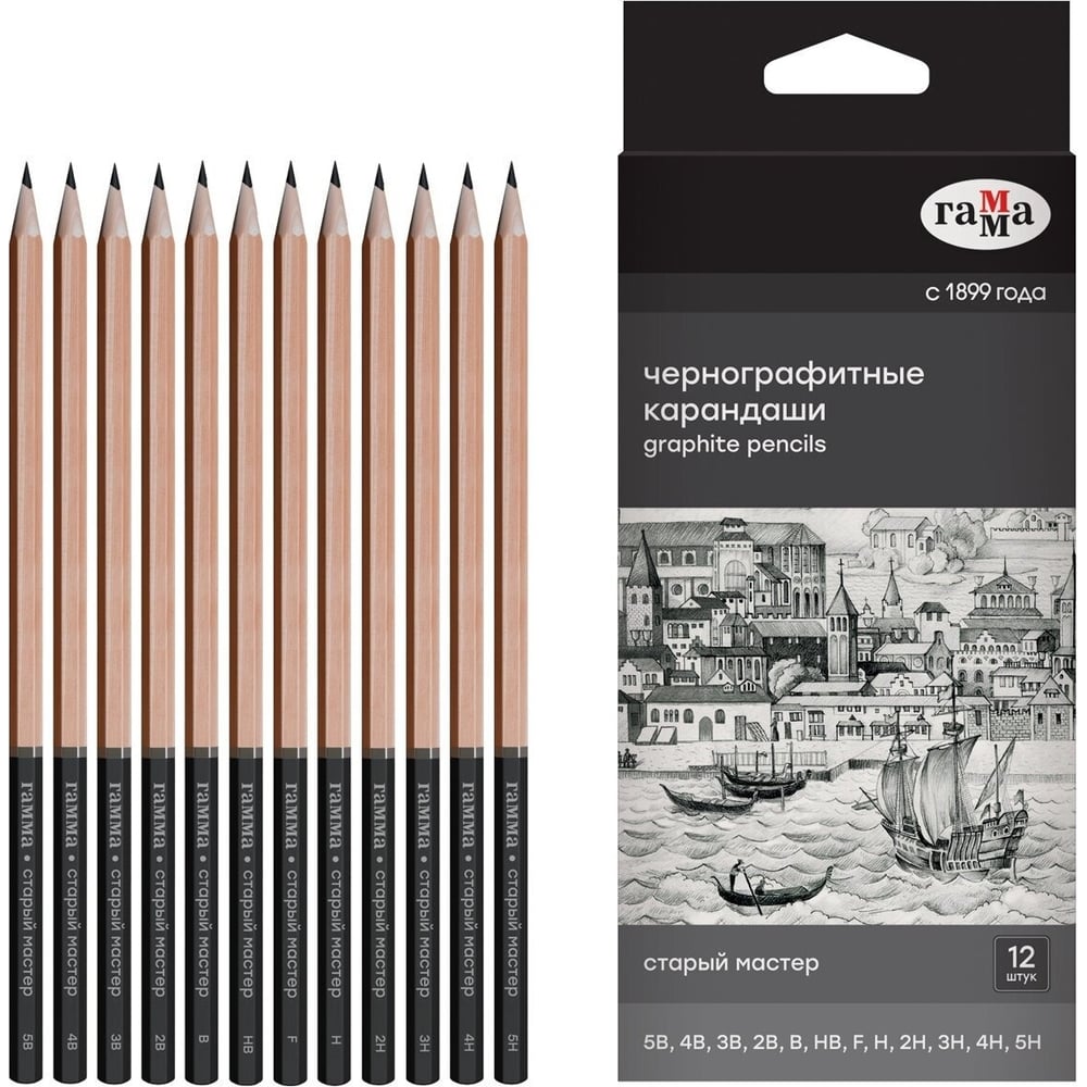 Изображение товара Набор карандашей Гамма 5B-5H, 12 шт, европодвес