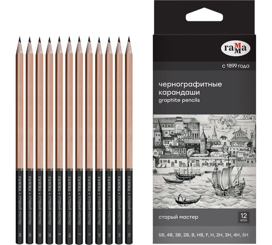 Изображение товара Набор карандашей Гамма 5b-5h, 12шт, европодвес 130422_5B-5H