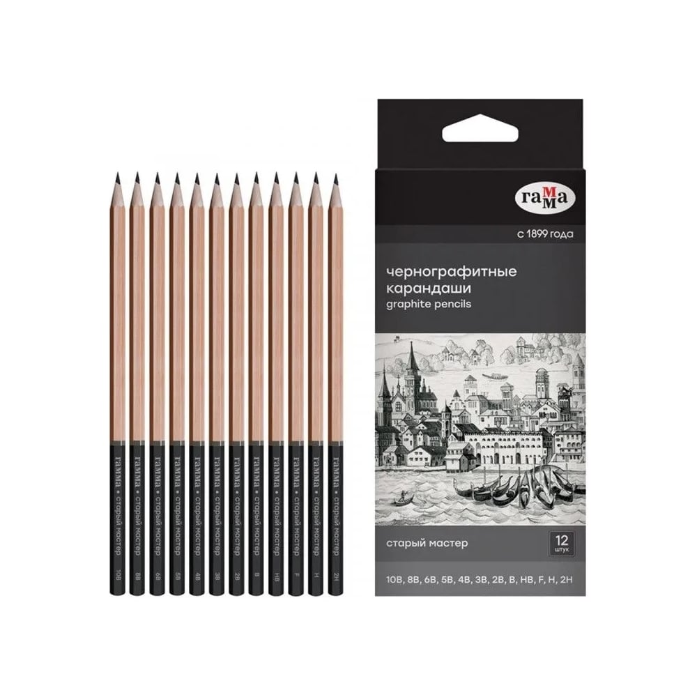 Изображение товара Набор карандашей Гамма 10b-2h 12шт европодвес