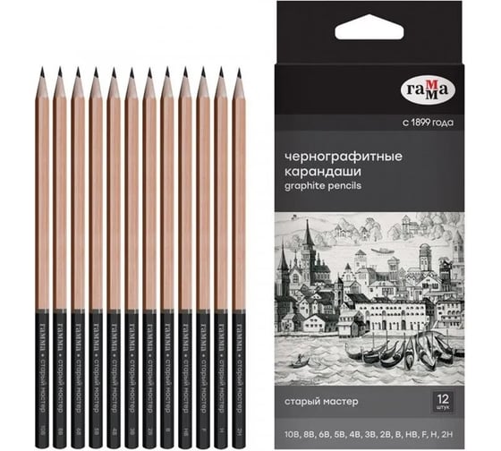 Изображение товара Набор карандашей Гамма 10b-2h 12шт, европодвес 130422_10B-2H