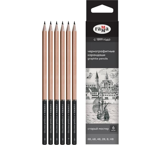 Изображение товара Набор карандашей Гамма 8b-hb 6шт, европодвес 130422_8B-HB