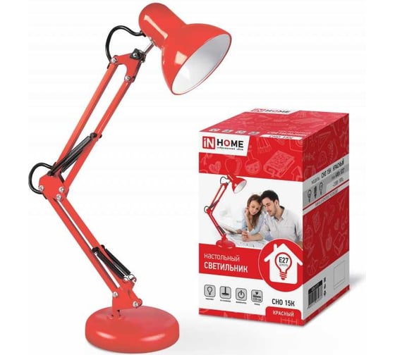 Изображение товара Настольный светильник под лампу IN HOME на основании + струбцина СНО 15К 60Вт E27 230В КРАСНЫЙ 4690612035833
