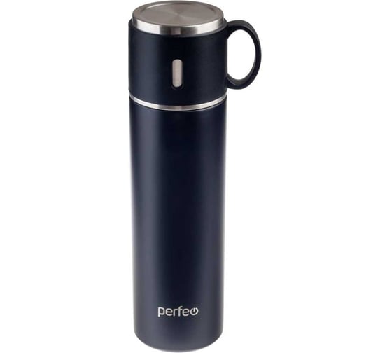 Изображение товара Термос для напитков с пробкой-кнопкой, крышкой-кружкойPerfeo 0,5 л, черный 30017316