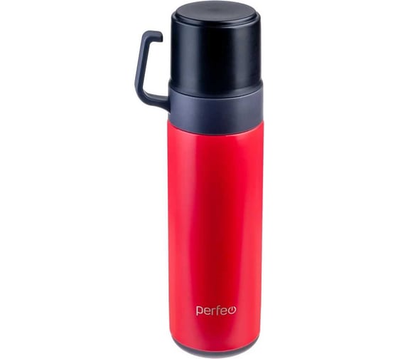 Изображение товара Термос для напитков с пробкой-кнопкой, кружкой Perfeo 0.6 л, красный 30017310