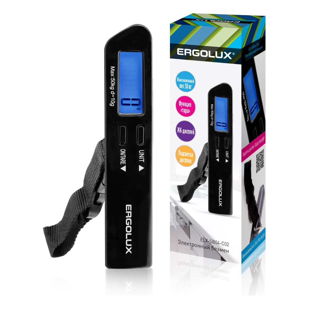Изображение товара Электронные ручные весы Ergolux Elx-sb04-c02 до 50 кг черные