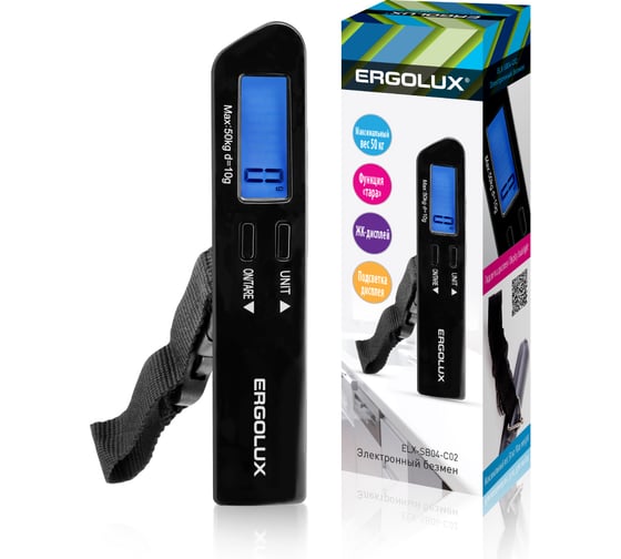 Изображение товара Весы ручные электронные безмен до 50 кг Ergolux Elx-sb04-c02 черные 15133
