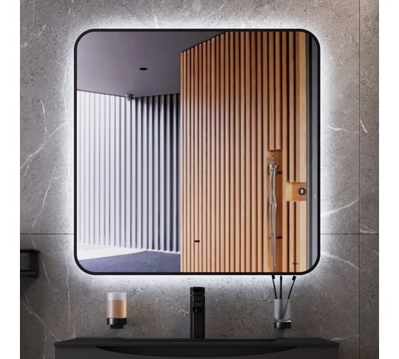 Изображение товара Зеркало BOND квадратное Loft 80x80см с подсветкой и черным обрамлением M35ZE-8080