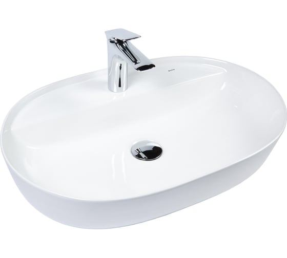 Изображение товара Раковина накладная керамическая овальная BOND 60х40х13,5см белая с отверстием под смеситель S01-600