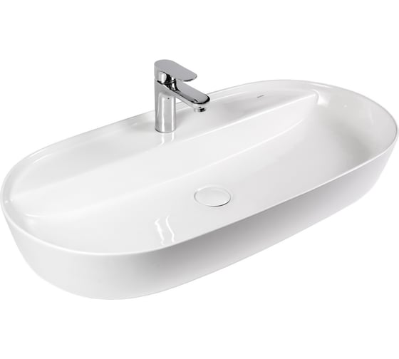 Изображение товара Раковина накладная овальная BOND 80х40х14см белая с отверстием под смеситель S01-800