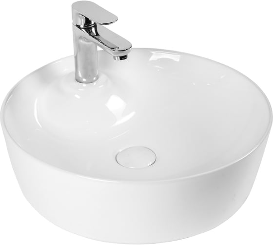 Изображение товара Раковина накладная керамическая круглая 43,5х43,5х13см белая с отверстием под смеситель S03-430