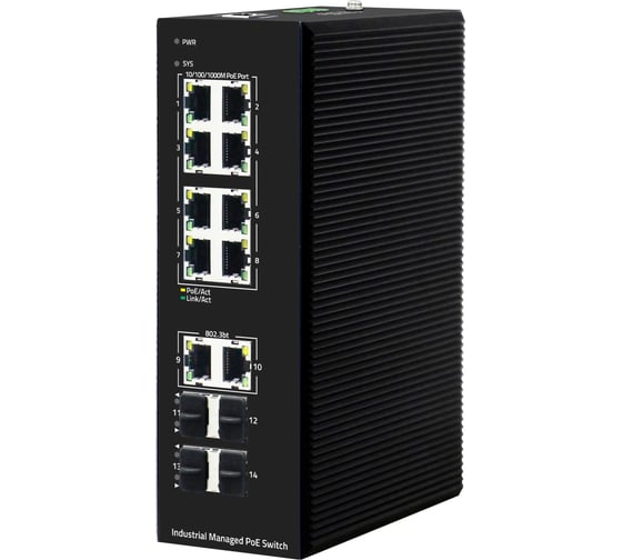 Изображение товара Промышленный коммутатор Gigalink l2 уровня, 8 портов 10/100/1000m poe ieee802.3 af/at+2 bt 90вт+4sfp 1гбит/с GL-SW-G206-8PSG(BT)