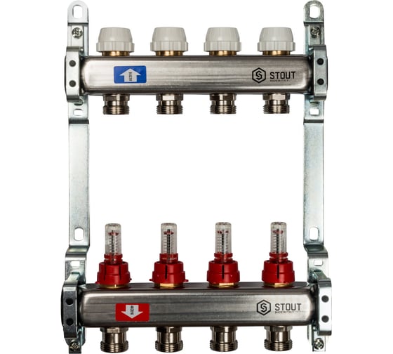 Изображение товара Коллектор из нержавеющей стали с расходомерами 4 вых. STOUT SMS 0917 000004