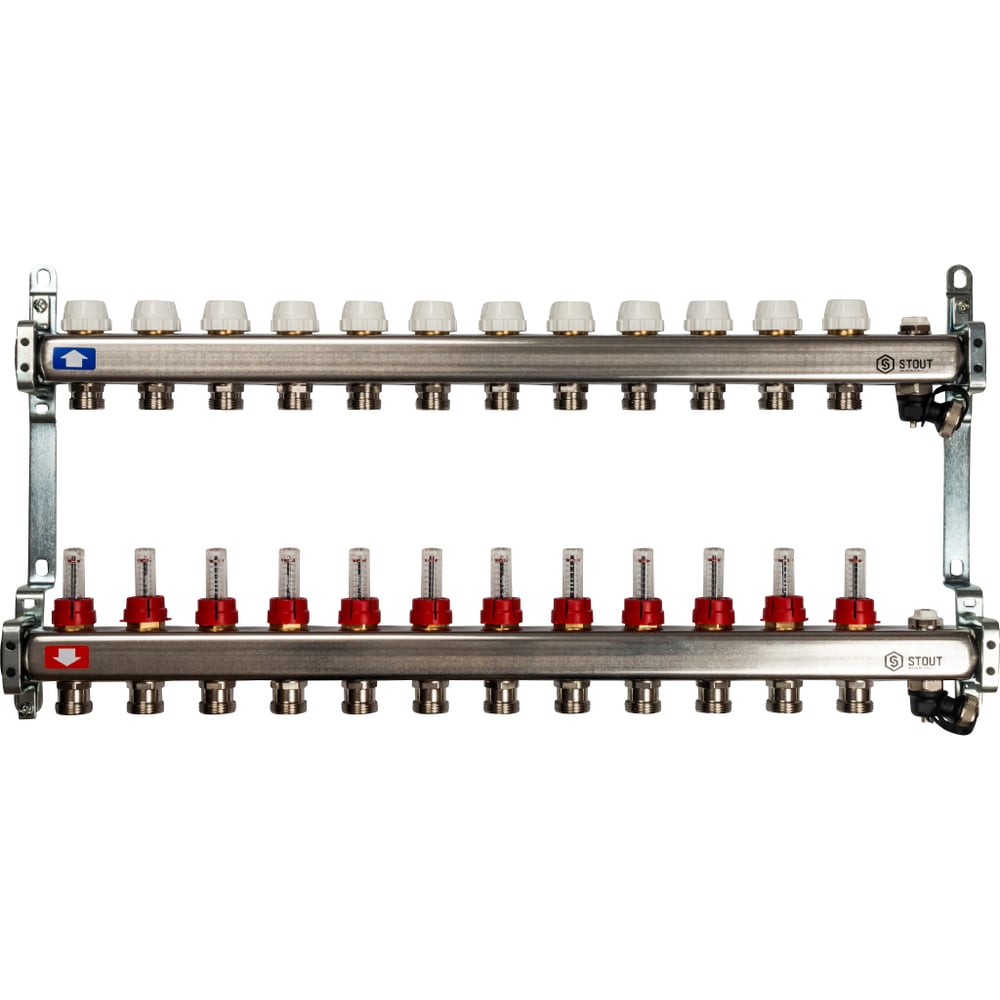 Изображение товара Коллектор из нержавеющей стали с расходомерами и клапаном 12 вых. STOUT SMS-0927-000012