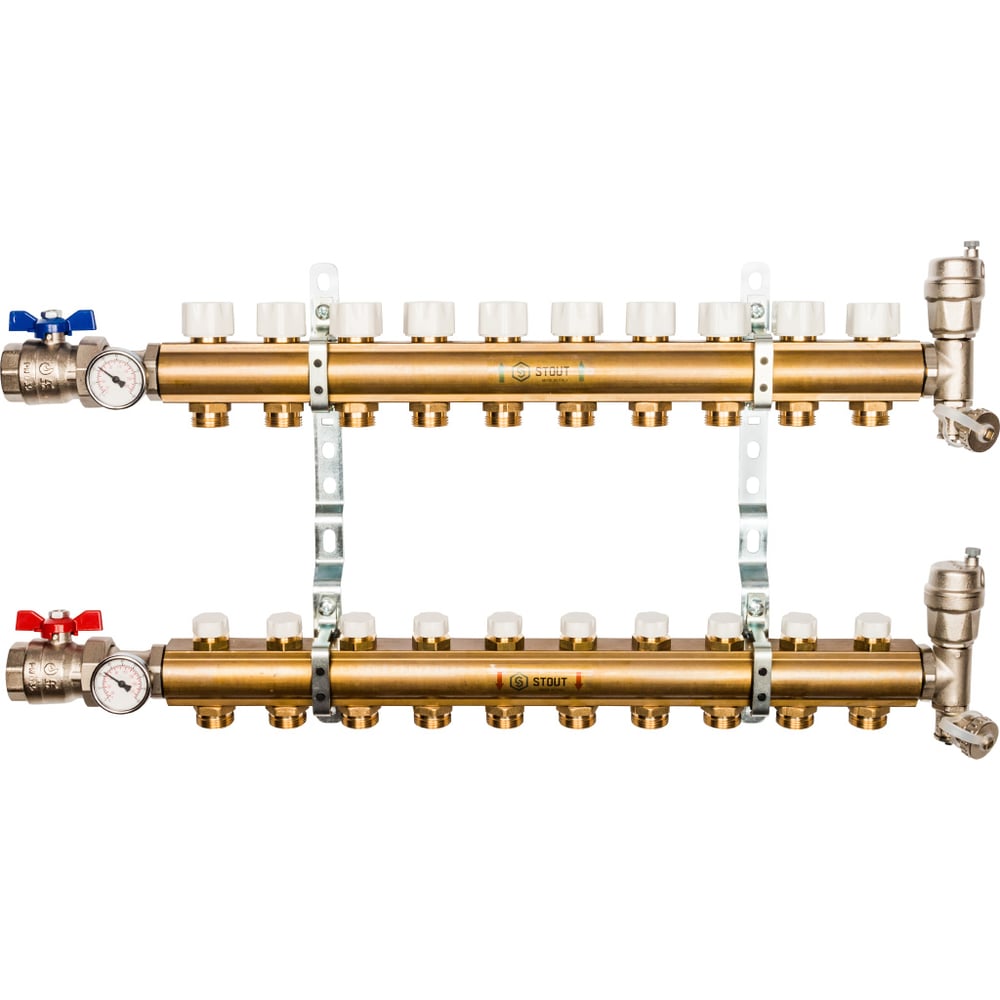 фото Распределительный коллектор из латуни без расходомеров 10 вых. stout smb 0468 000010