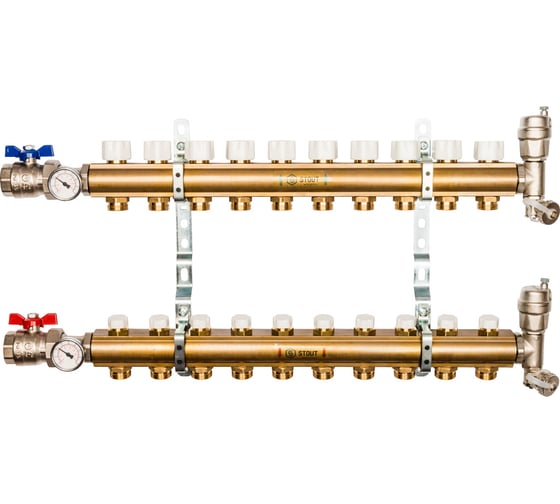 Изображение товара Распределительный коллектор из латуни без расходомеров 10 вых. STOUT SMB 0468 000010