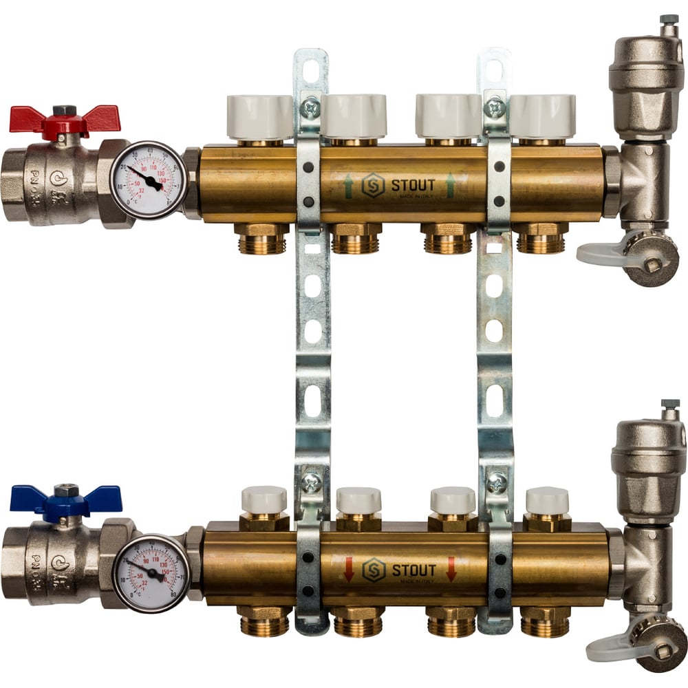 фото Распределительный коллектор из латуни без расходомеров 4 вых. stout smb 0468 000004