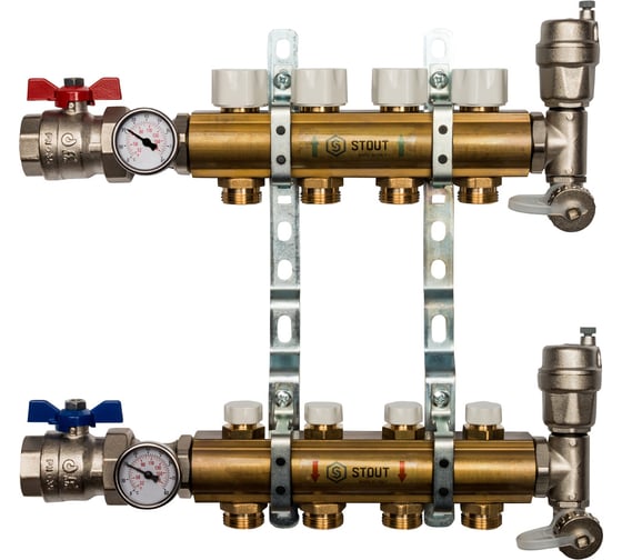 Изображение товара Распределительный коллектор из латуни без расходомеров 4 вых. STOUT SMB 0468 000004
