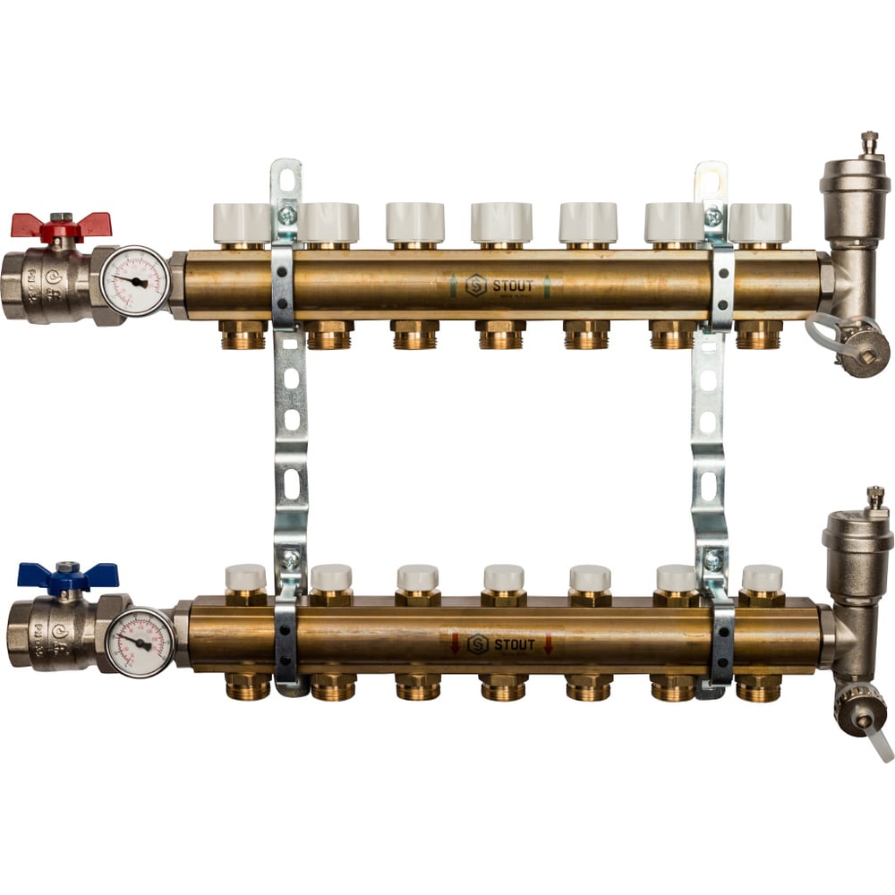 фото Распределительный коллектор из латуни без расходомеров 7 вых. stout smb 0468 000007