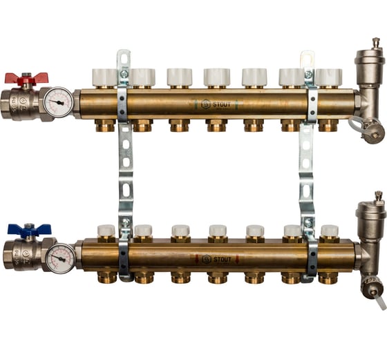 Изображение товара Распределительный коллектор из латуни без расходомеров 7 вых. STOUT SMB 0468 000007