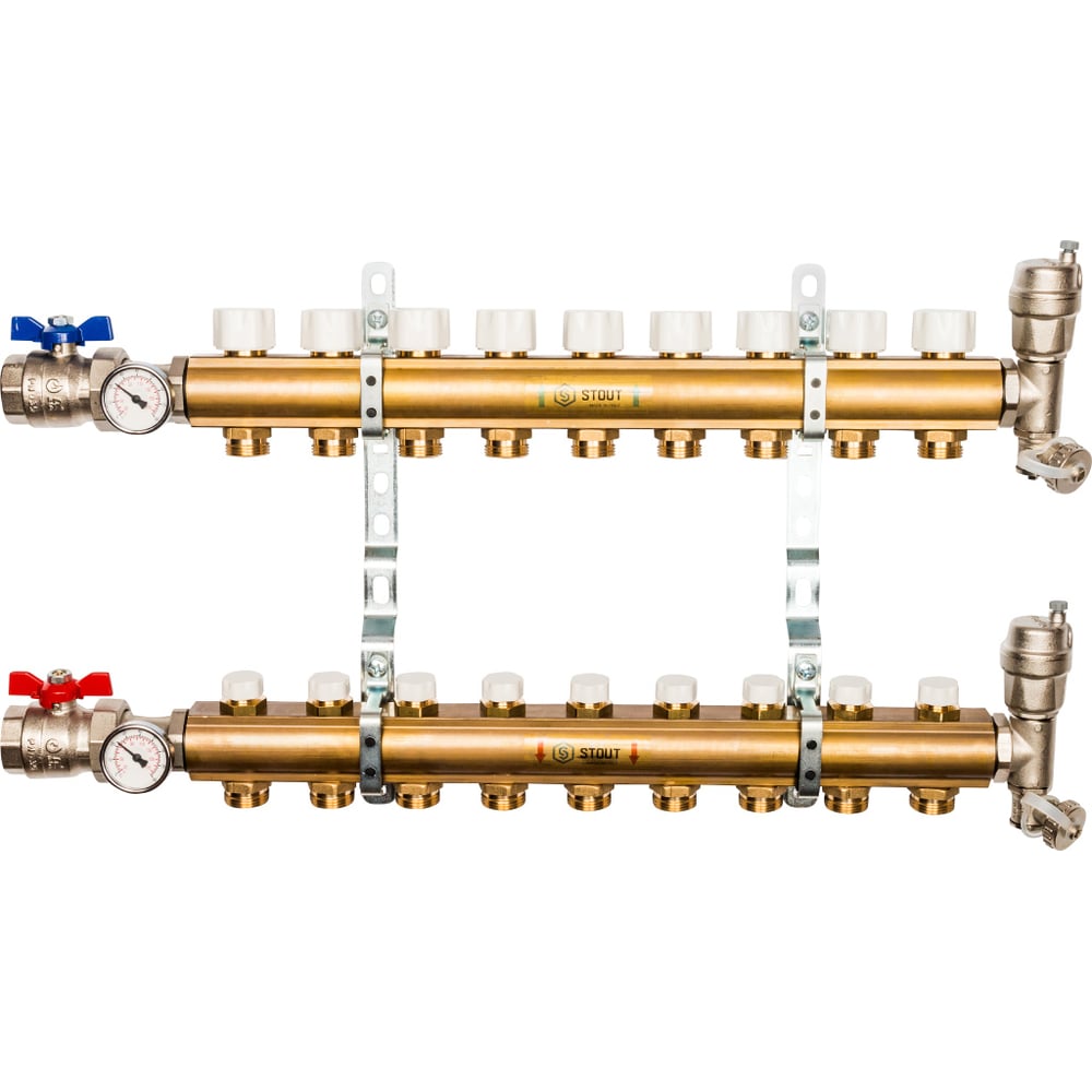 фото Распределительный коллектор из латуни без расходомеров 9 вых. stout smb 0468 000009