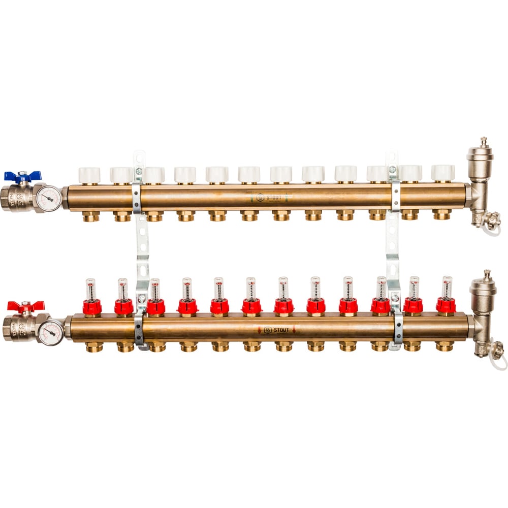 фото Распределительный коллектор из латуни с расходомерами 12 вых. stout smb 0473 000012