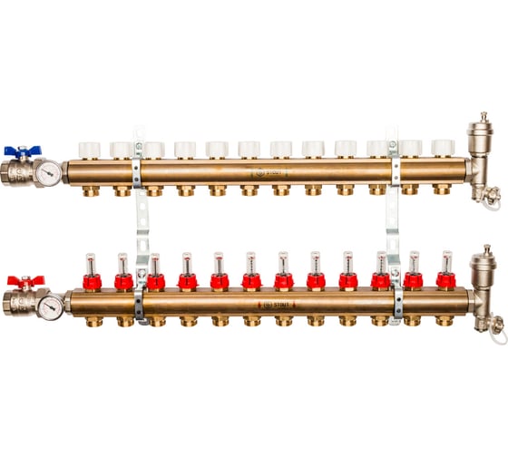 Изображение товара Распределительный коллектор из латуни с расходомерами 12 вых. STOUT SMB 0473 000012