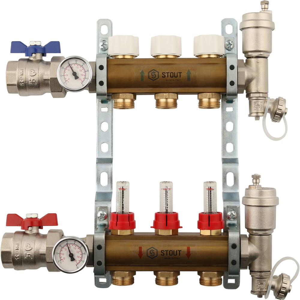 фото Распределительный коллектор из латуни с расходомерами 3 вых. stout smb 0473 000003