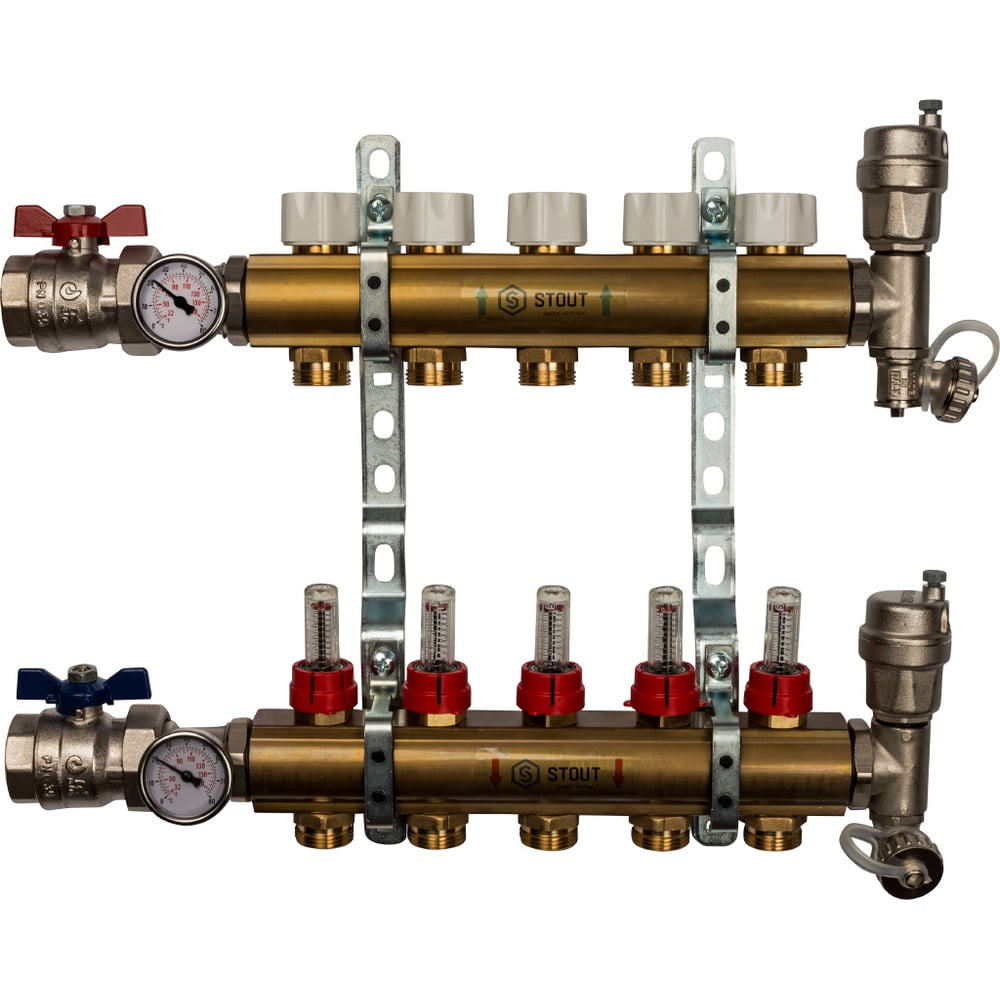 фото Распределительный коллектор из латуни с расходомерами 5 вых. stout smb 0473 000005