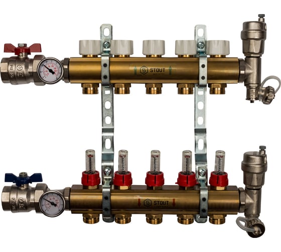 Изображение товара Распределительный коллектор из латуни с расходомерами 5 вых. STOUT SMB 0473 000005