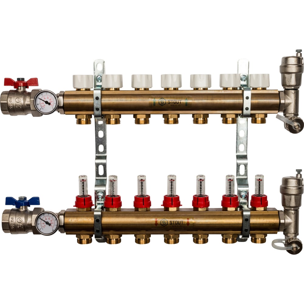фото Распределительный коллектор из латуни с расходомерами 7 вых. stout smb 0473 000007