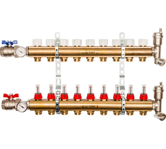 Изображение товара Распределительный коллектор из латуни с расходомерами 9 вых. STOUT SMB 0473 000009