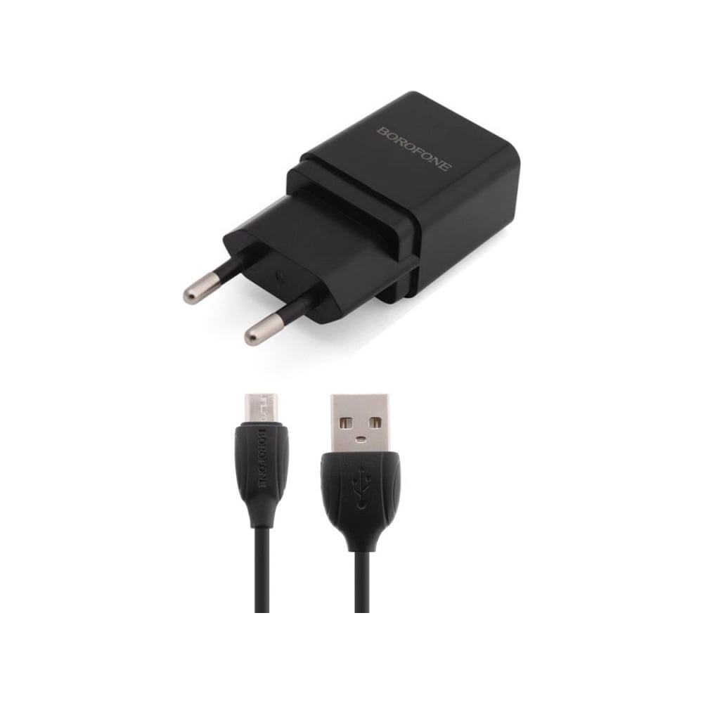 Изображение товара Сетевое зарядное устройство Borofone ba19a nimble 1xusb, 1а + кабель microusb, 1м, черный 0L-00048559