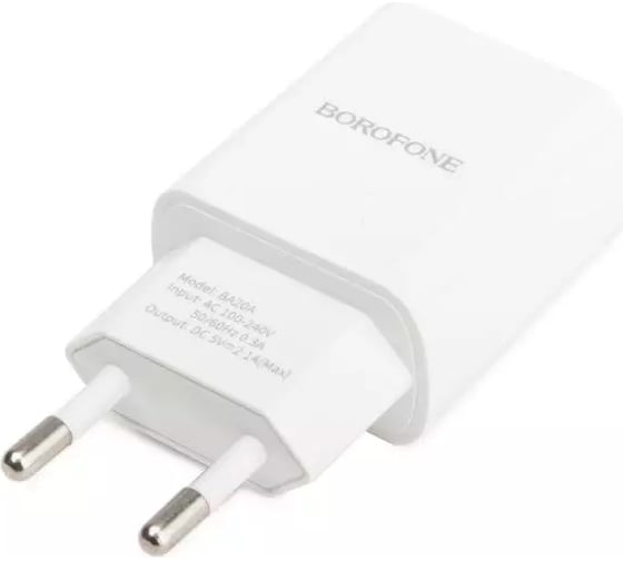 Изображение товара Сетевое зарядное устройство Borofone ba20a sharp 1xusb, 2.1а + кабель lightning 8-pin, 1м, белый 0L-00043189