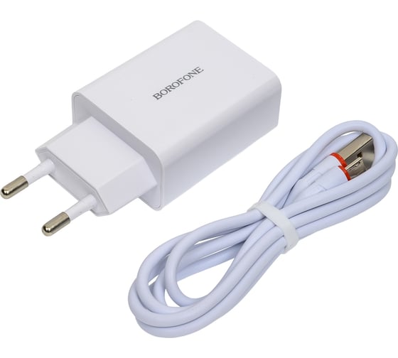 Изображение товара Сетевое зарядное устройство Borofone ba21a long journey 1xusb qc3.0, 18w, 3а + кабель microusb, 1м, белый 0L-00043639