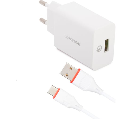 Изображение товара Сетевое зарядное устройство Borofone ba21a long journey 1xusb qc3.0, 18w, 3а + кабель type-c, 1м, белый 0L-00043640