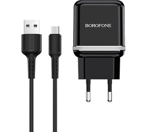 Изображение товара Сетевое зарядное устройство Borofone ba25a outstanding 2xusb, 2,4а + кабель microusb, 1м, черный 0L-00058017