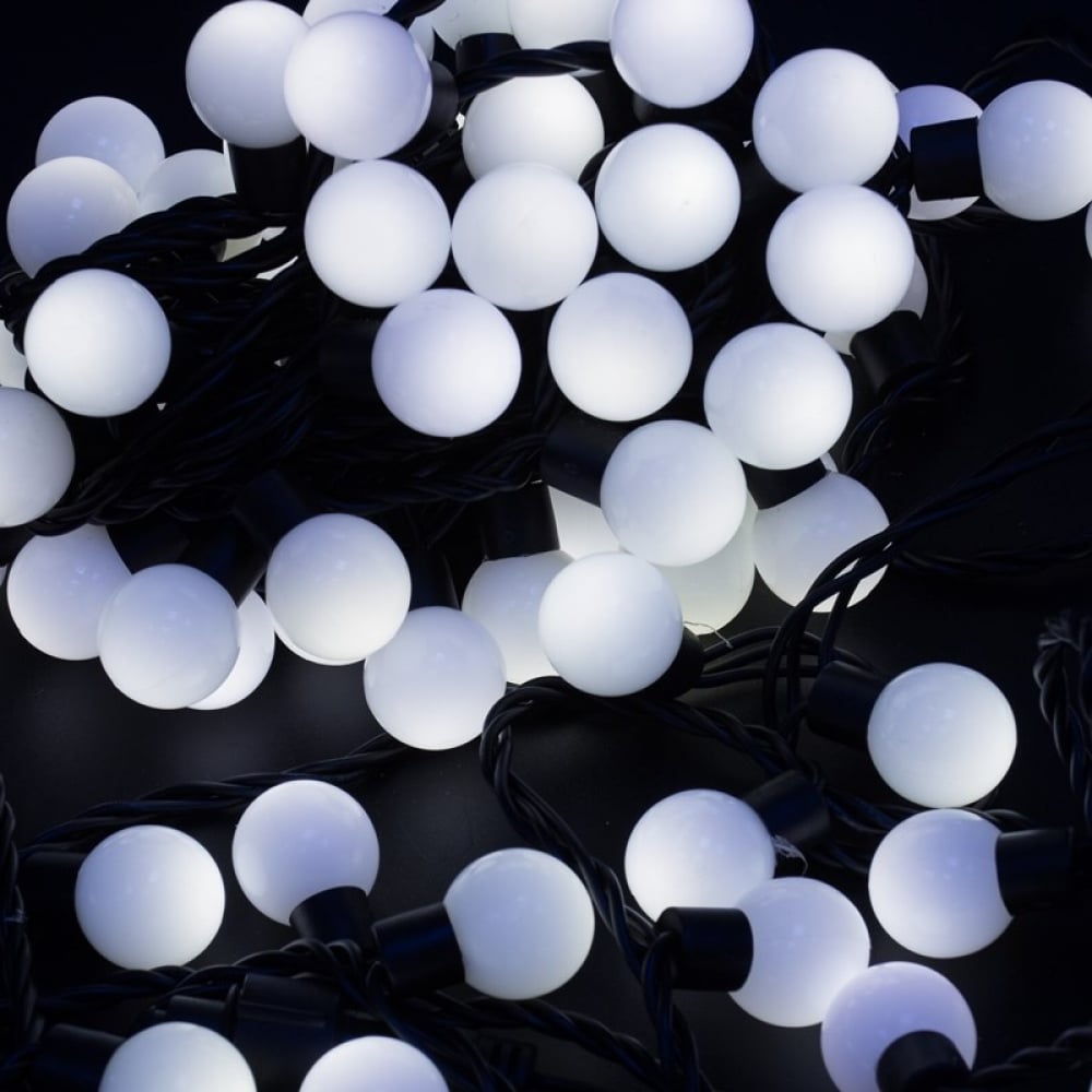 фото Гирлянда neon-night мультишарики, диаметр 23 мм, 10м, 80 led, белые, черный каучук 303-595