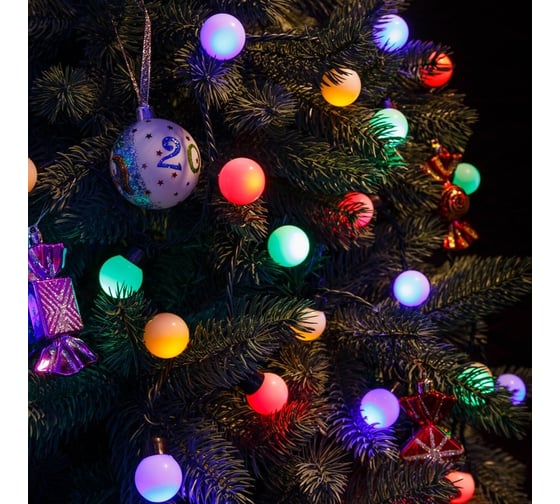 Изображение товара Гирлянда Neon-Night Мультишарики, диаметр 30 мм, 5м, темно-зеленый ПВХ, 25 LED, RGB, 303-569